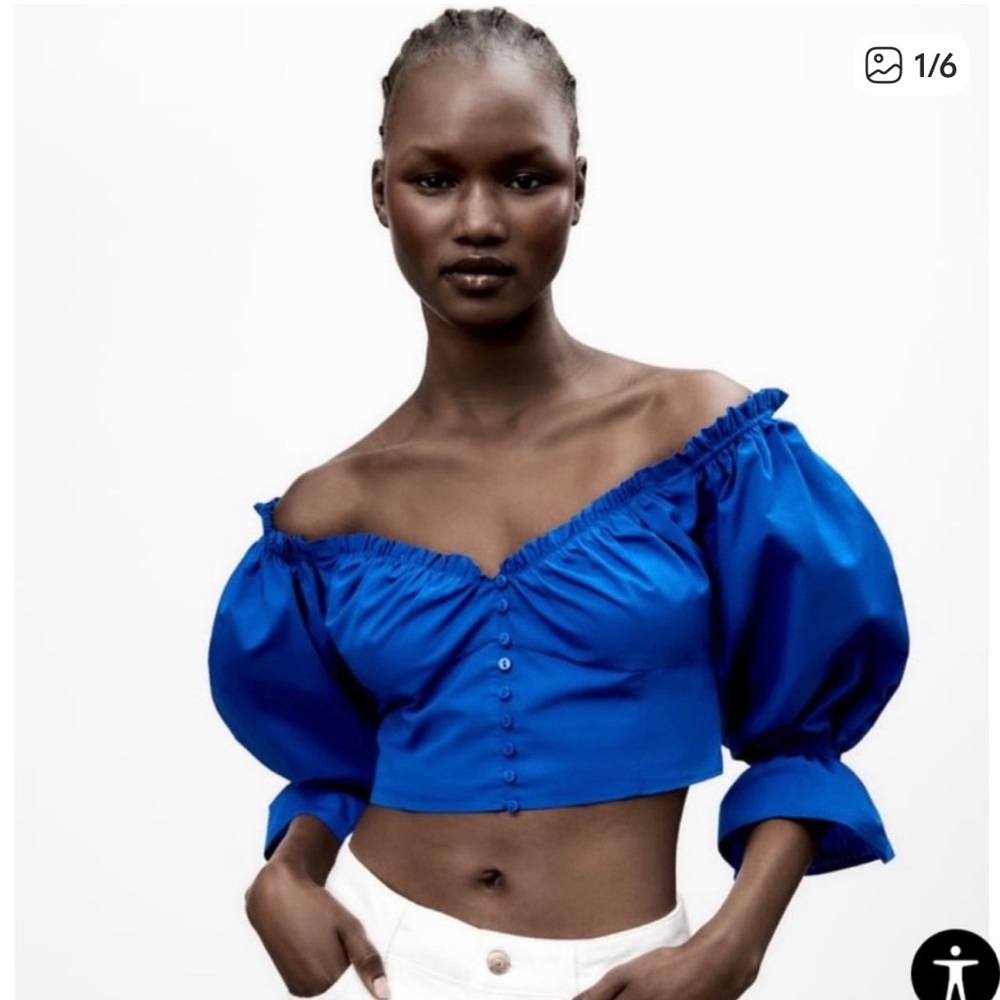 Zara Royal Blue Off-Shoulder Crop Top